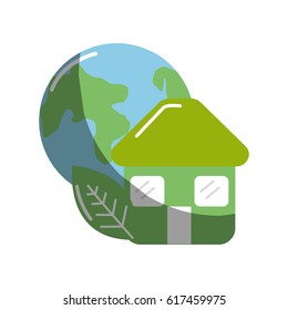 green house with leaf and earth planet