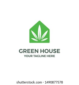 Green House Leaf Eco Bio Organic Farm Vector Illustration Logo
