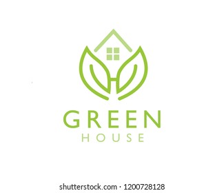 Green House, Leaf House, H initial Logo Design Inspiration