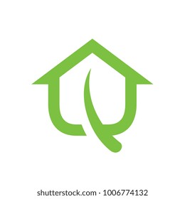 Green House Leaf Logo. Clean and simple logo template. Available in resizable EPS vector file format.