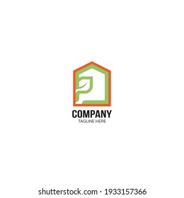 Green House with leaf logo design