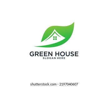 Green house with leaf logo design