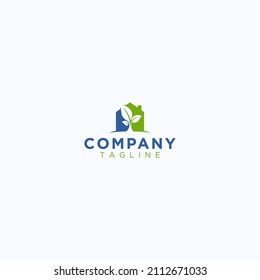 Green House Leaf Logo Template Design Vector Illustration