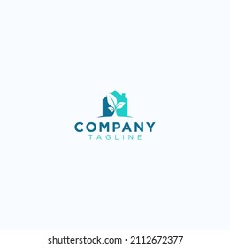 Green House Leaf Logo Template Design Vector Illustration