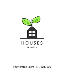 green house with leaf logo vector icon illustration