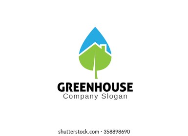 Green House Leaf Logo Vector Symbol Design Illustration