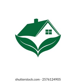 Green house leaf simple logo design vector icon