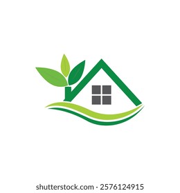 Green house leaf simple logo design vector icon