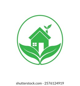 Green house leaf simple logo design vector icon