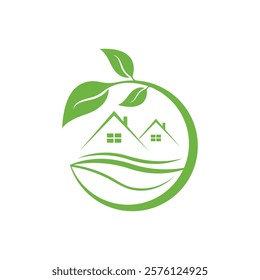 Green house leaf simple logo design vector icon