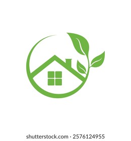Green house leaf simple logo design vector icon