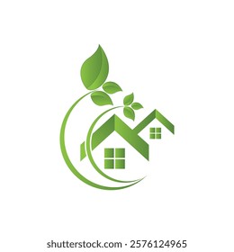 Green house leaf simple logo design vector icon