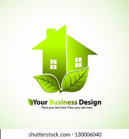 Green house with leaf vector design