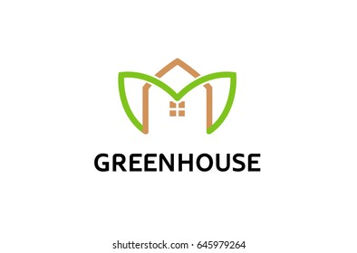 Green House Leaves Logo Design Illustration