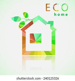 Green house with leaves logo and reflection. Eco home. eps10