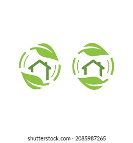 Green House With Leaves Vector Logo Icon. Eco Friendly Energy Efficient Home Symbol.