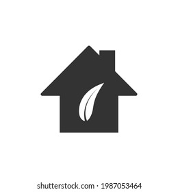 Green house and leaves.Vector illustration isolated on white background.Eps 10.