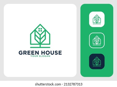 green house line art logo design