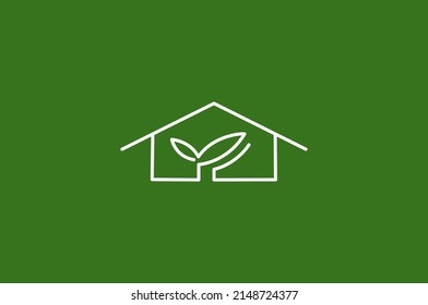 Green house line art logo design