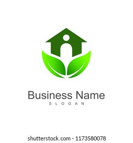 green house logo, clean house logo, house + leaf icon