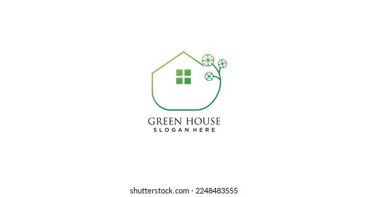 Green house logo with clover element design icon vector illustration