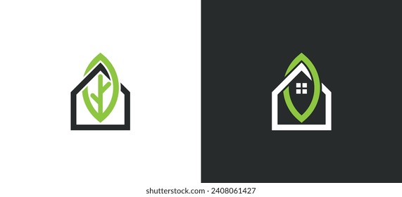 Green house Logo Concept sign icon symbol Element Design. Leaves, Realtor, Real Estate, House, Mortgage, Home Leaf Logotype. Vector illustration template