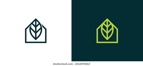 Green House Logo Concept sign icon symbol Design Element. Home with Leaf Combination Logotype. Vector illustration template