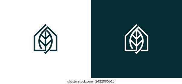Green House Logo Concept symbol icon sign Design Element. Home with Leaf Combination Logotype. Vector illustration template