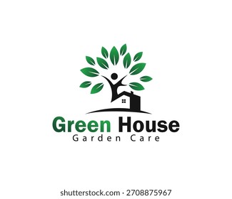 Logotipo de la casa verde Concepto de diseño creativo Personas Árbol Naturaleza Hoja Innovación