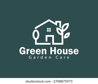 Logotipo de la casa verde Concepto de diseño creativo Naturaleza Línea Arte Construcción