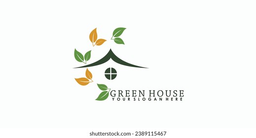 green house logo desgin with tree logo premium vector