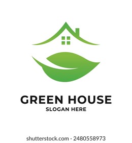 idea de diseño de logotipo de la casa verde con icono de hoja