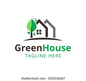 Grünhaus-Logo-Design, Ökohaus-Logo, Symbol, Vektorgrafik, Vorlage