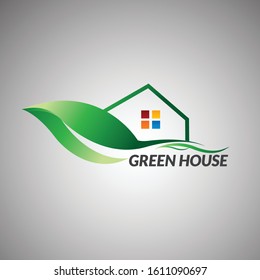 Green house logo design. logos for real estate companies, green residential businesses. greening house environment.