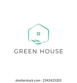 Green house logo design, minimalist vector style