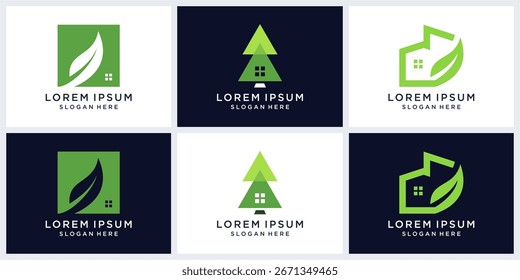 Conjunto de diseño de logotipo de casa verde
