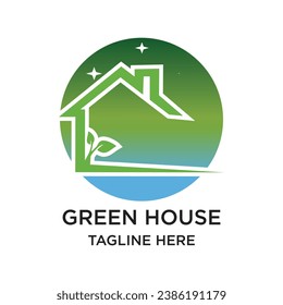 Diseño del logotipo de la casa verde concepto sencillo Vector Premium