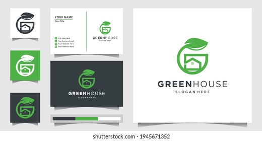 Green house logo design template initial letter G and business card. Logo design inspiration, illustration Premium Vector