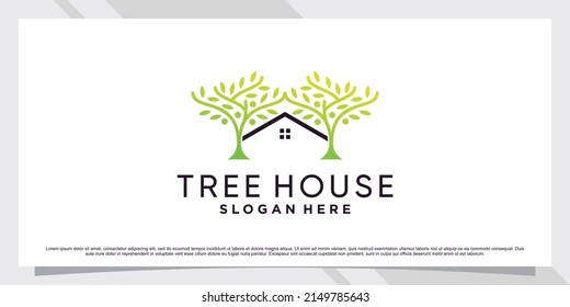 Green house logo design template with line art style and creative element
