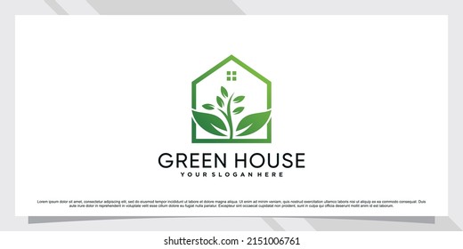 Green house logo design template with line art style and creative element