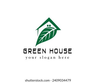 plantilla de diseño de logotipo de casa verde 
hojas con fondo de casa
