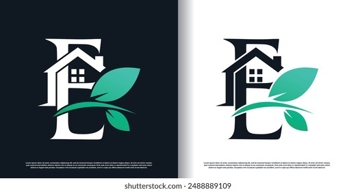 Green house logo design template with letter e concept Premium Vector