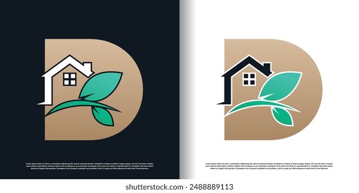 Green house logo design template with letter d concept Premium Vector