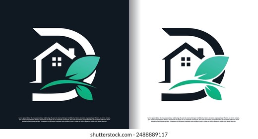 Plantilla de diseño del logotipo de la casa verde con la letra d concepto Premium Vector