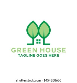 Green House Logo Design Vector with concept of home and leaf icon for real estate, property, residence and mortgage. Green House logo Symbol Vector Design.