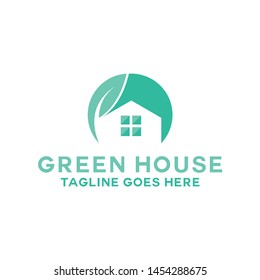 Green House Logo Design Vector with concept of home and leaf icon for real estate, property, residence and mortgage. Green House logo Symbol Vector Design.