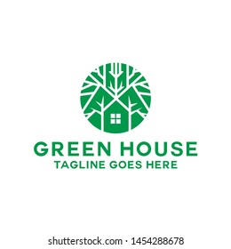 Green House Logo Design Vector with concept of home and leaf icon for real estate, property, residence and mortgage. Green House logo Symbol Vector Design.