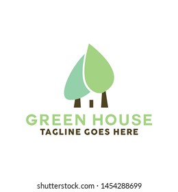 Green House Logo Design Vector with concept of home and leaf icon for real estate, property, residence and mortgage. Green House logo Symbol Vector Design.