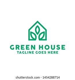 Green House Logo Design Vector with concept of home and leaf icon for real estate, property, residence and mortgage. Green House logo Symbol Vector Design.