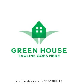 Green House Logo Design Vector with concept of home and leaf icon for real estate, property, residence and mortgage. Green House logo Symbol Vector Design.